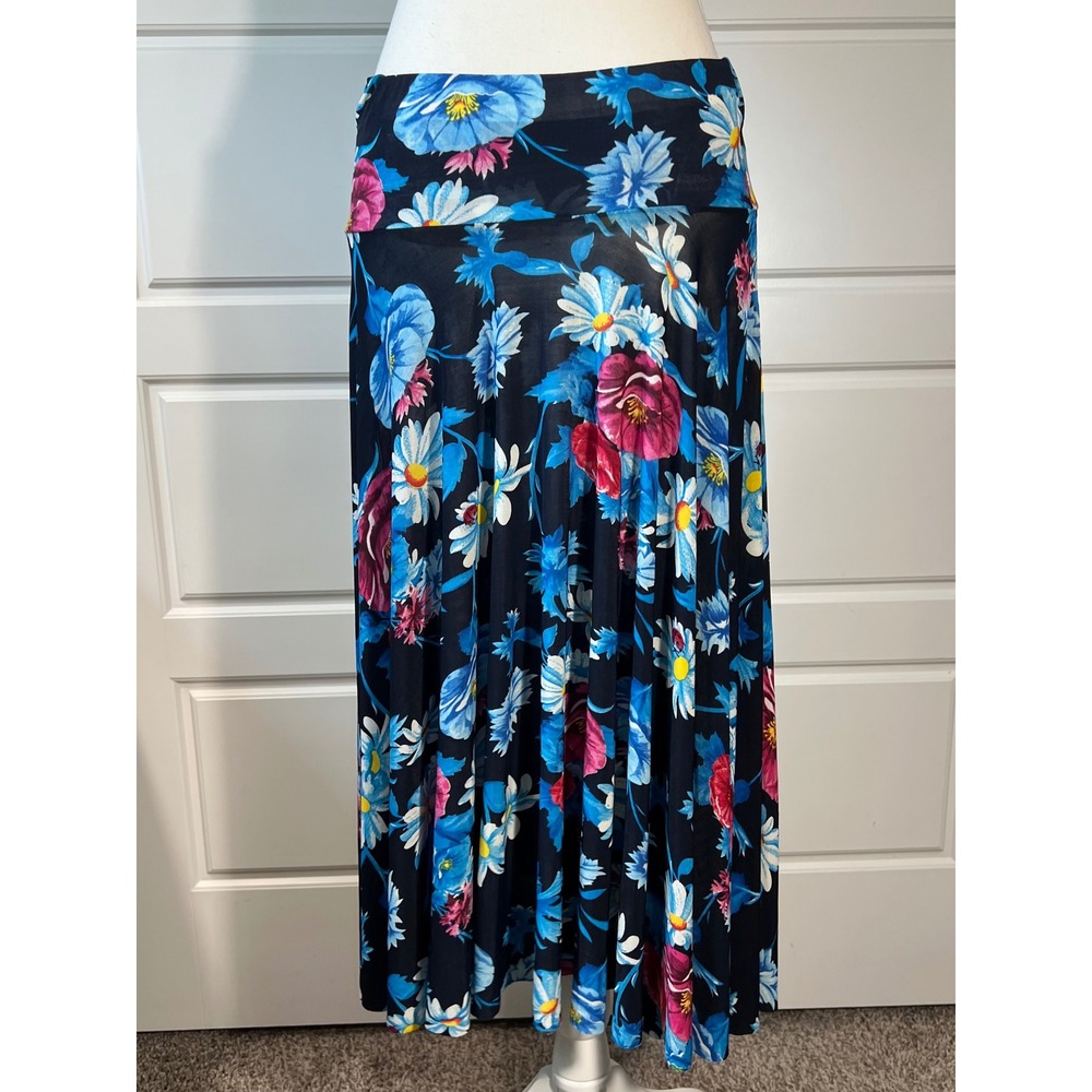 Floral Maxi Skirt Blue Red Black Bohemian Sheer Casual‎ Summer Womens Size Small